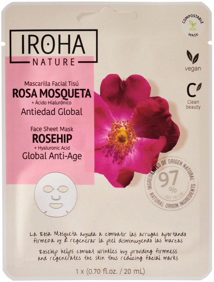 Mascarilla Tisú Rosehip + Ácido Hialurónico Iroha Nature